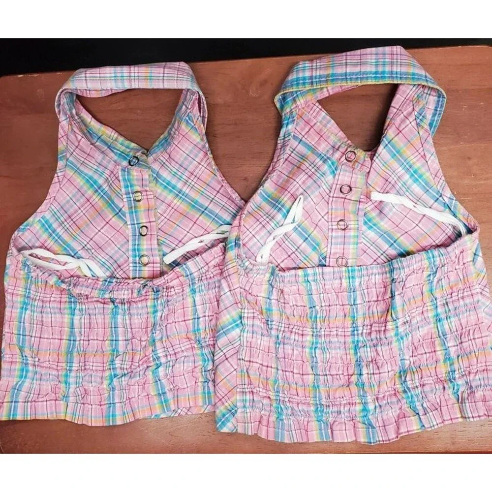 Twins! Pink Plaid Halter tops